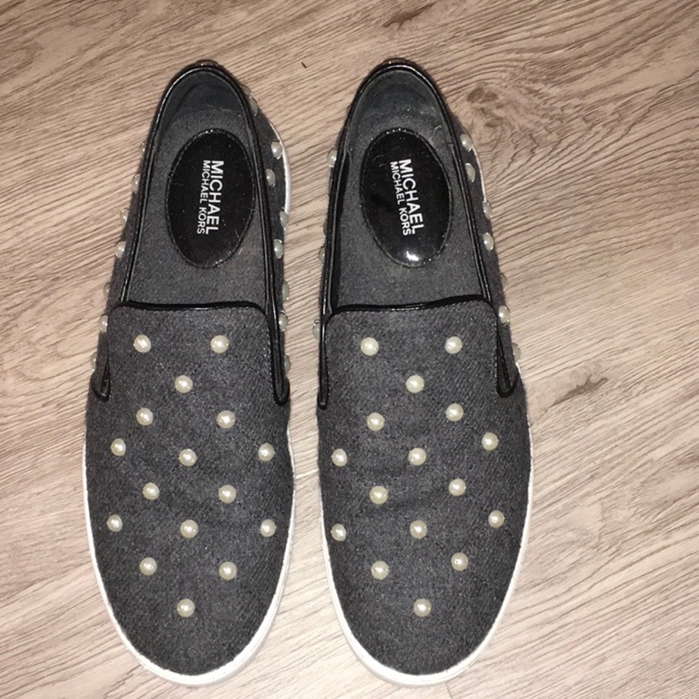Michael Kors flannel with pearls sneakers size 6!
